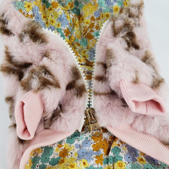 Tinoki Faux Fur XS Dog Cat Jacket Pink Brown Sweater Hoodie Reversible w/ Zipper - Picture 7 of 8